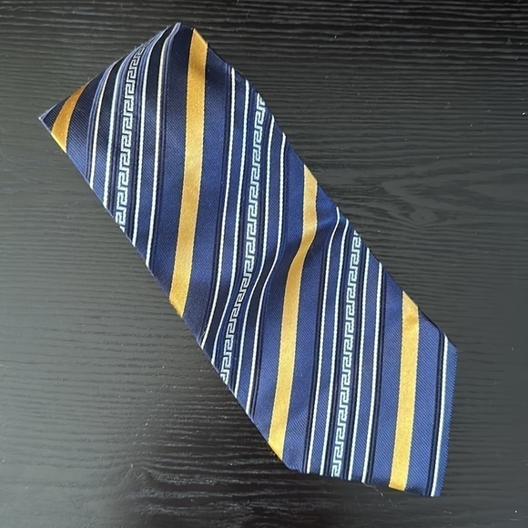 Versace Vintage Silk Greek Key Tie Navy Gold - Picture 7 of 9